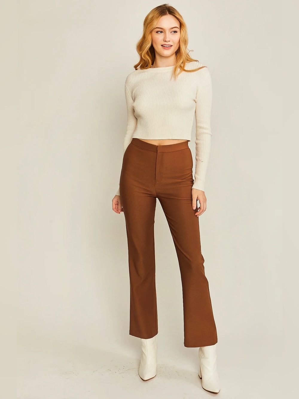 Love Tree Brown/Cognac Boot Cut High-Rise Trousers